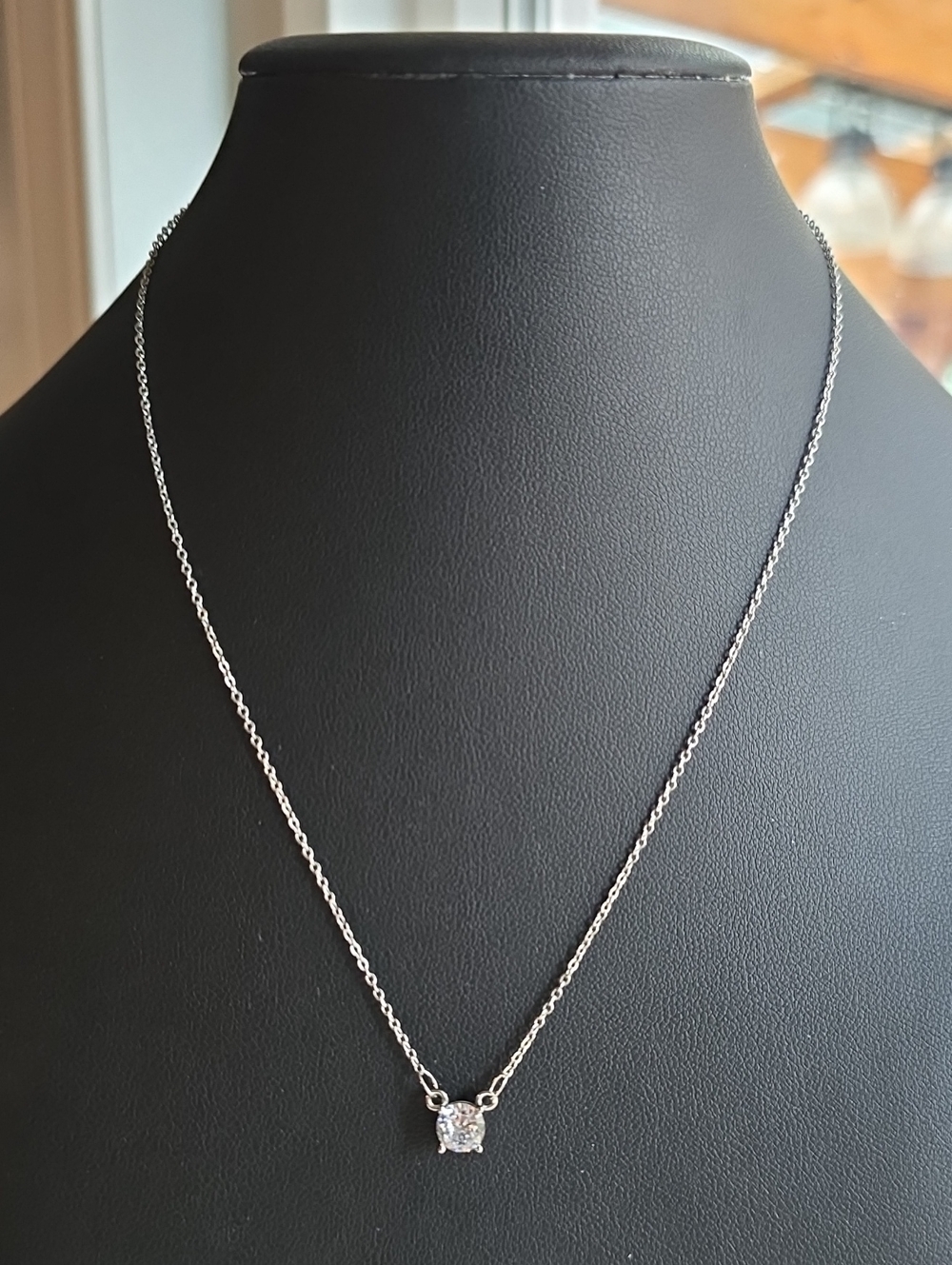 Classic Solitaire Sterling Pendant Necklace with Clear Stone
